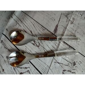 Vintage Japan Salad Tongs Spoons Frontier Forge Lucite Acrylic Handle Stainless